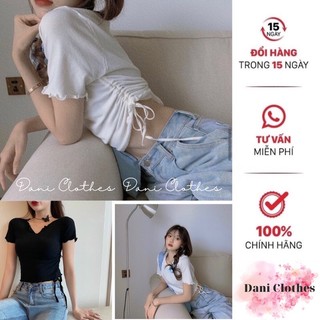 Áo croptop rút dây bên hông cổ v xẻ chất thun gân cực xinh
