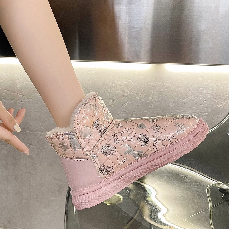 Giày Bốt Da Lót Lông Cừu Giữ Ấm Chống Thấm Nước Họa Tiết Hoạt Hình Dễ Thương Cho Nữ