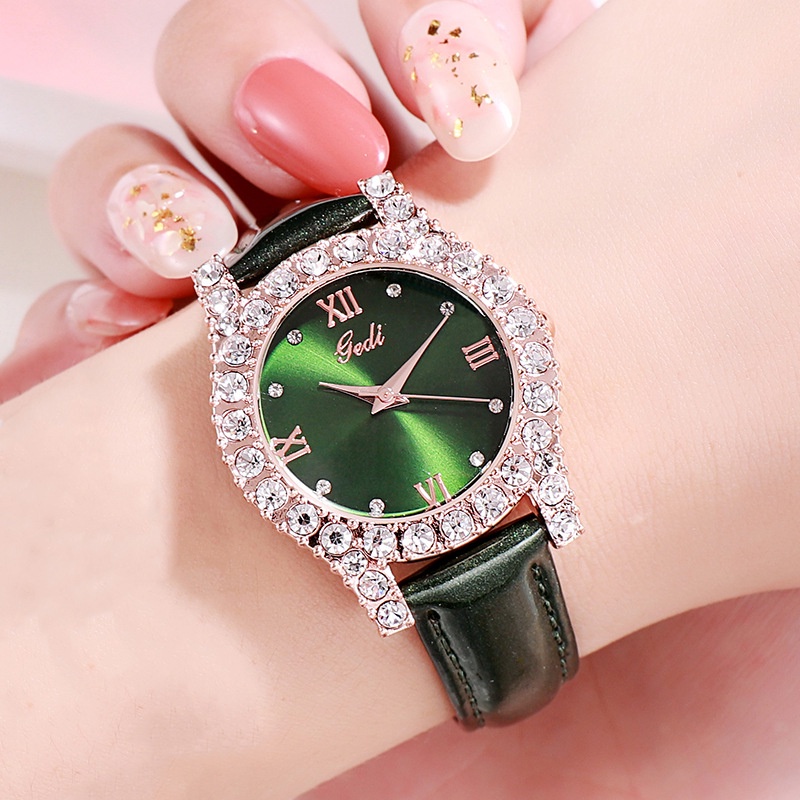Đồng hồ nữ dây da mặt đính đá chính hãng GEDI mặt nhỏ , chống xước , chống thấm nước ( 51009 )