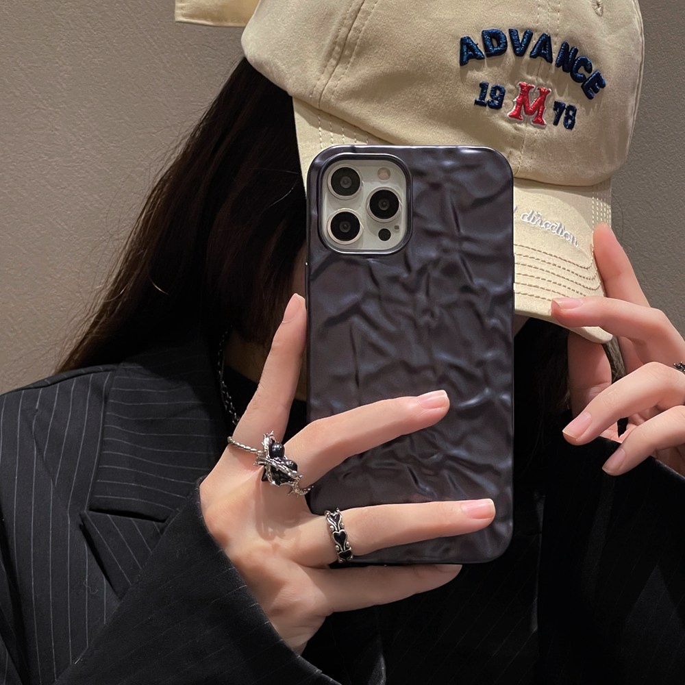 Đen Ốp Điện Thoại Thiếc In Hình Giấy Nhăn 3d Cho iphone 15 14 12 11 13 pro max mini xr x xs 7 8 plus