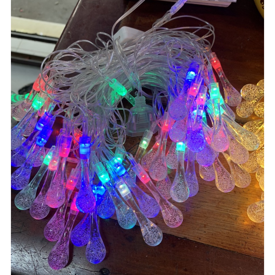 Đèn Led Trang Trí Hình Giọt Nước pha lê 10m -40 Bóng-Giọt Nước Trong Suốt decor quan siêu xinh