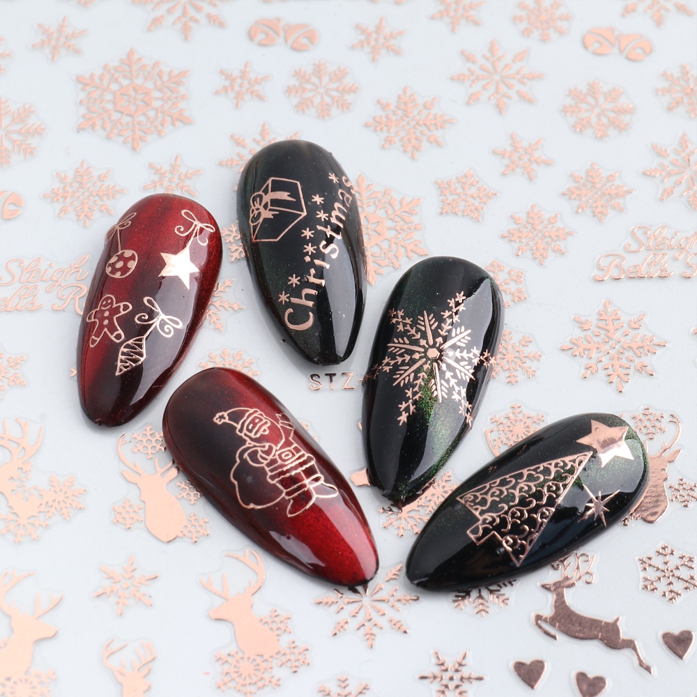 Bộ 9 Miếng Dán Móng Tay 3D Hình Bông Tuyết Tuần Lộc Giáng Sinh Lấp Lánh