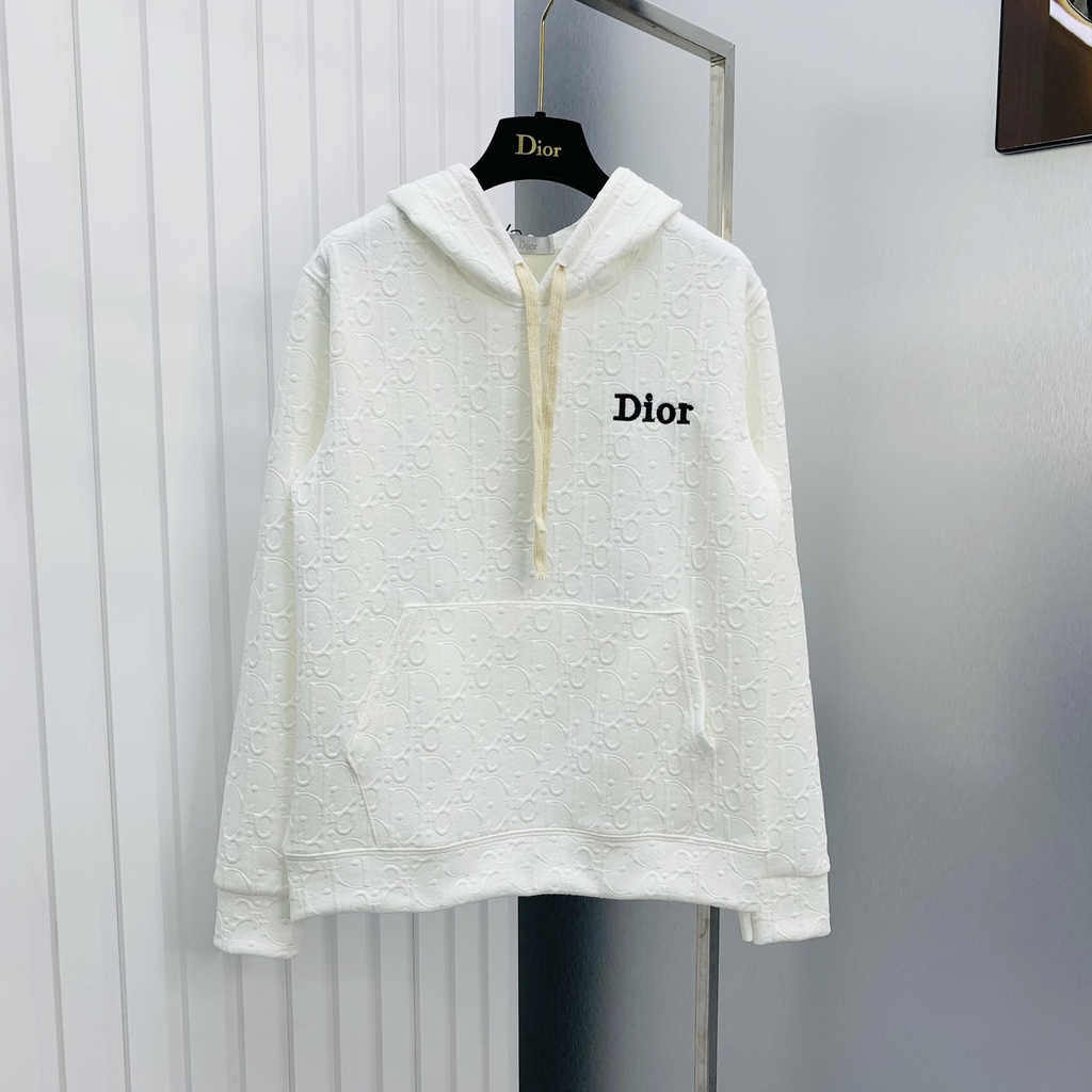 Áo hoodie nam nữ CD dệt hoạ tiết vân chữ thổ cẩm monogram nổi chất nỉ gạo dày dặn dây sữa dài