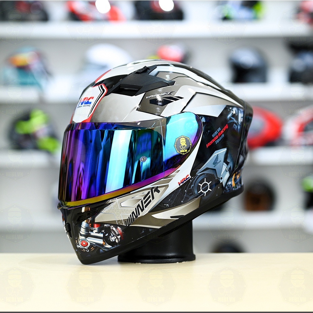Full Combo Mũ ROC 01 Đen Bóng Dán Tem Decal Đối Xứng HONDA WINNER Đỏ_Xám