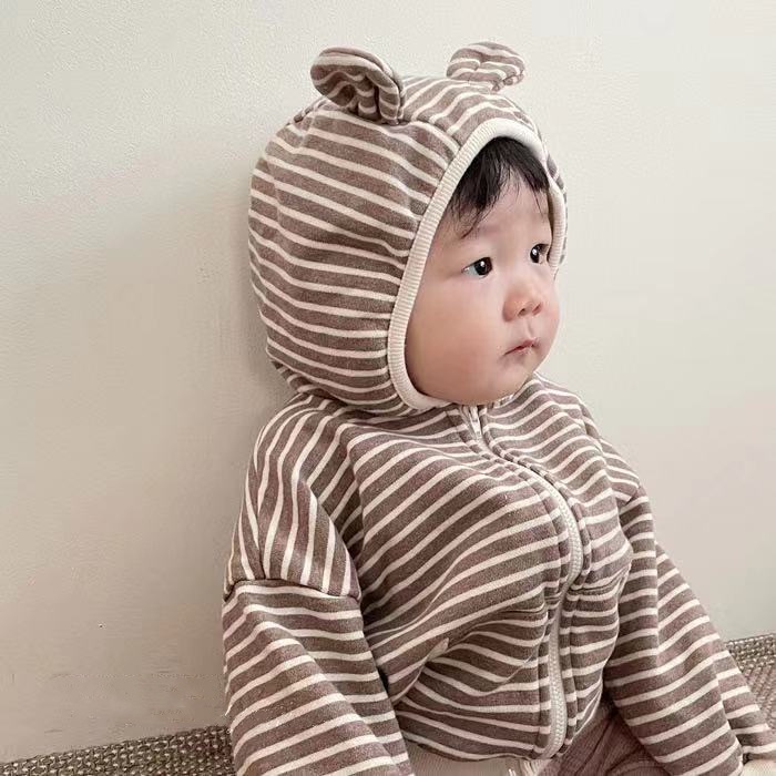 Áo Khoác Khóa Kéo Có Mũ Trùm Tai Gấu Dễ Thương Cho Bé
