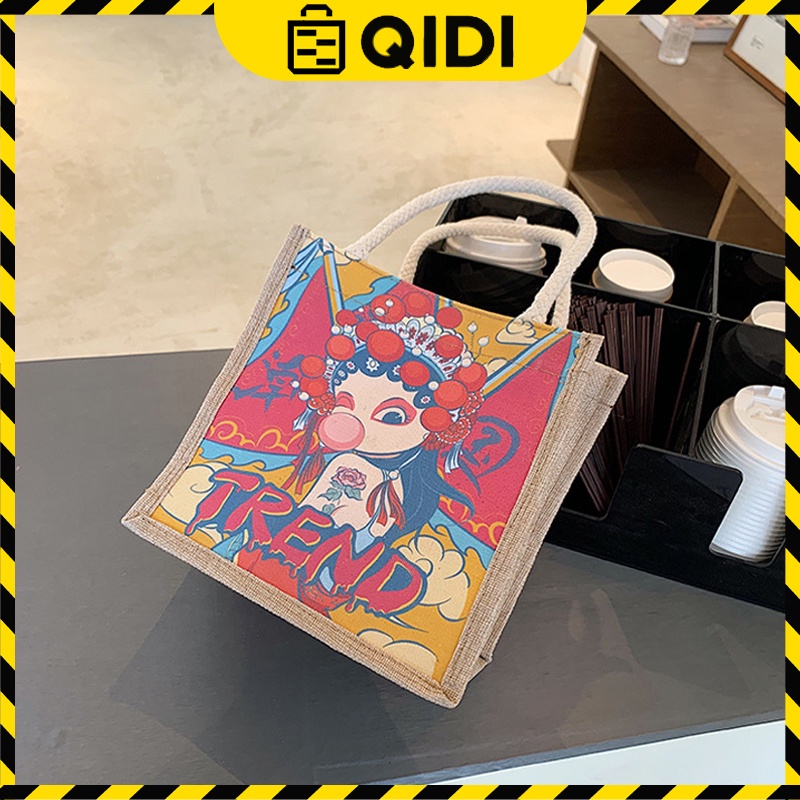 Túi Cói Mini In Hình Cô Gái Trung Hoa Phong Cách Vintage Hot Hit Mùa Hè 2022