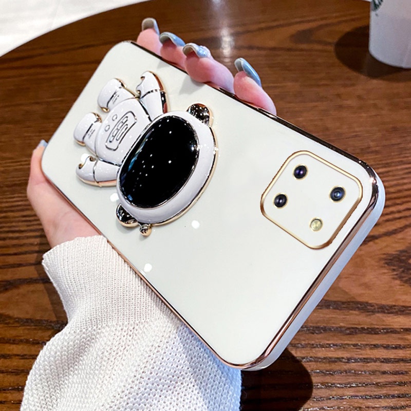 ốp lưng Giá đỡ phi hành gia mạ vàng sang trọng Giá đỡ tích hợp Vỏ mềm Tương thích với Cho Samsung Note 10 Lite 10+ 20 Ultra Note 20Ultra Note 8 9 Ốp silicon TPU màu trơn đơn giản case