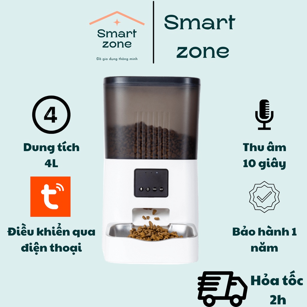 Máy cho mèo ăn tự động thông minh Wifi Tuya 4L - Automatic Pet Feeder - Smart Zone Official Việt Nam