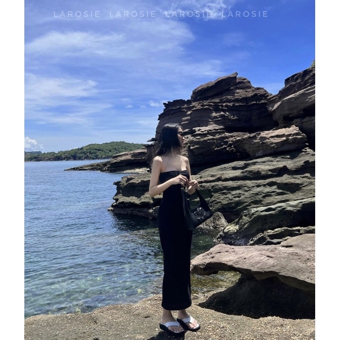 Đầm ống dáng dài thun gân trung