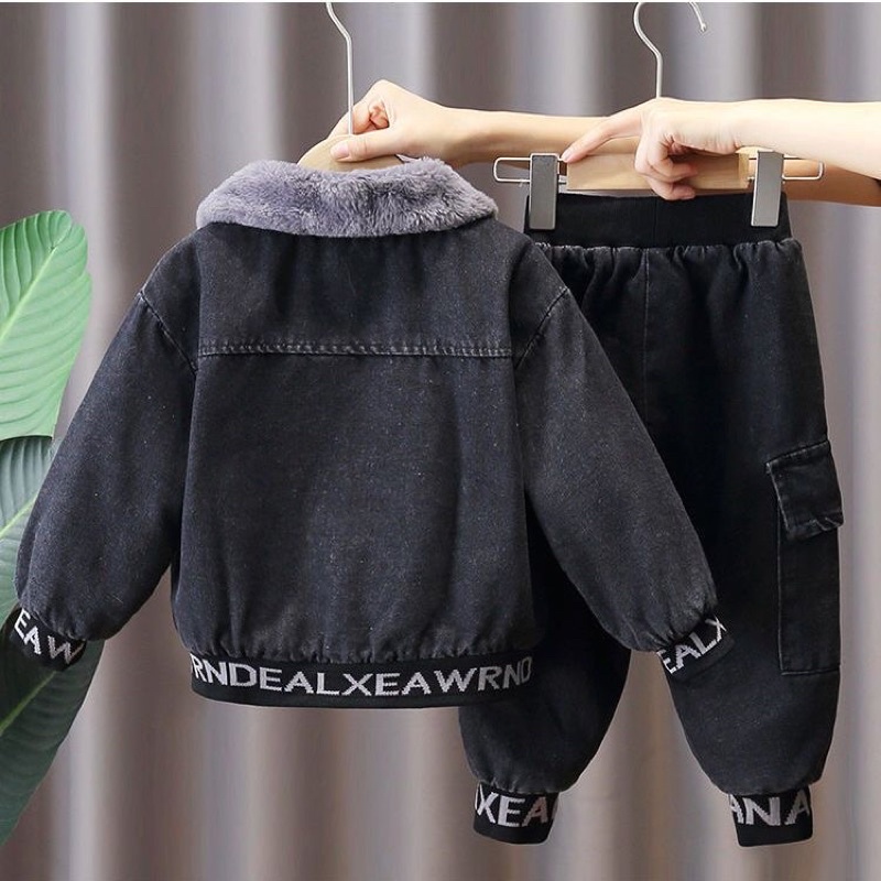 Sét bộ quần áo jean lót lông siêu ấm cho bé trai