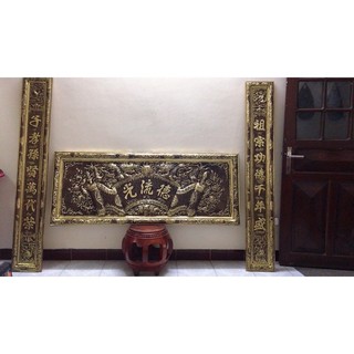 Bộ cuốn thư hoành phi câu đối cặp liễn thờ bằng đồng màu giả cổ kt 1’35,1m55, 1m76