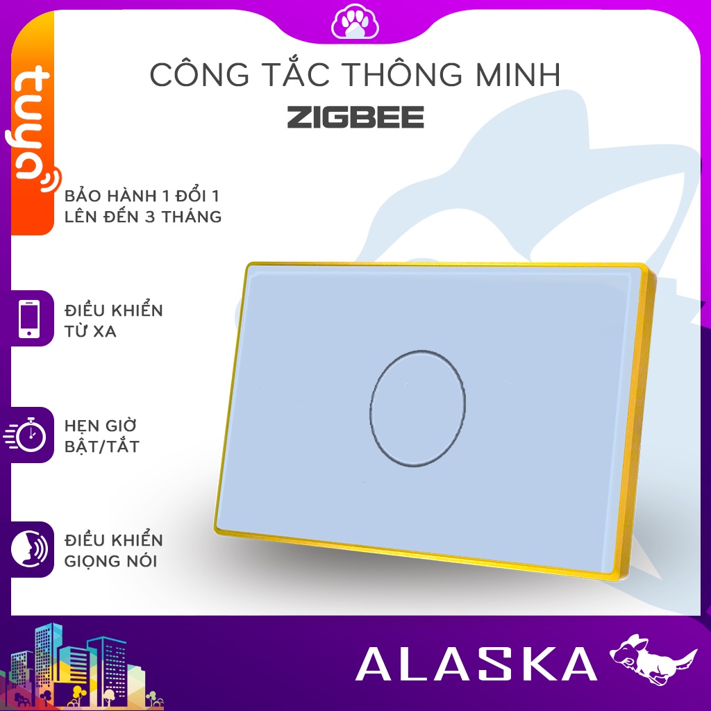 Công tắc cảm ứng thông minh 1/2/3/4 nút mặt gương (Chữ Nhật, Viền Vàng, Màu trắng), mặt kính 2.5D Zigbee