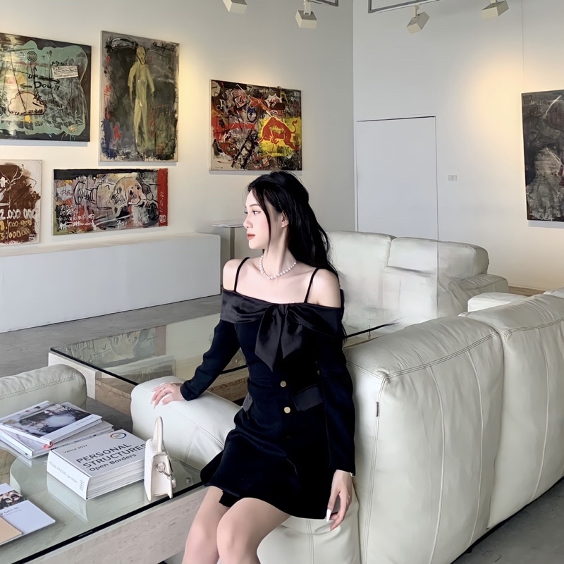 Váy đầm nữ trễ vai Daria Dress dài tay tiểu thư SOURIS BY G