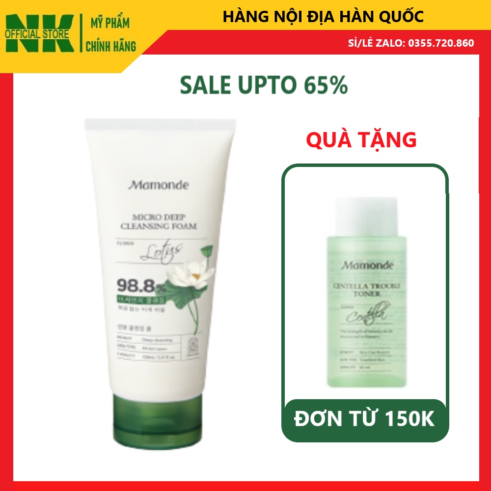 Sữa Rửa Mặt MAMONDE Lotus Micro Deep Cleansing Foam Chính hãng - Chiết Xuất Hoa Sen- Sạch Sâu