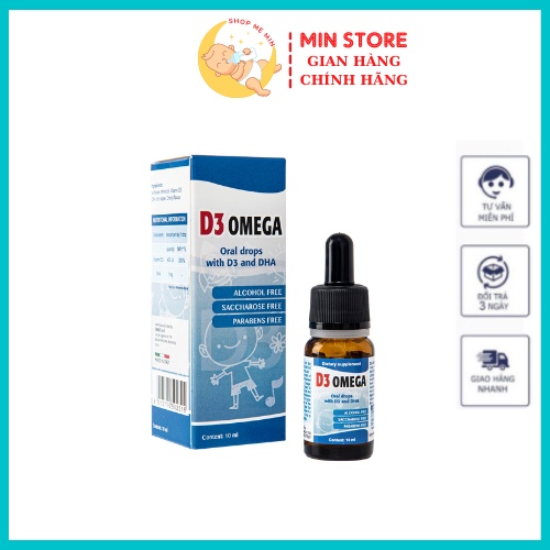 Siro D3 Omega, giúp tăng cường hấp thu Canxi và phát triển trí não trẻ, bổ sung Vitamin D3 và DHA, lọ 10ml