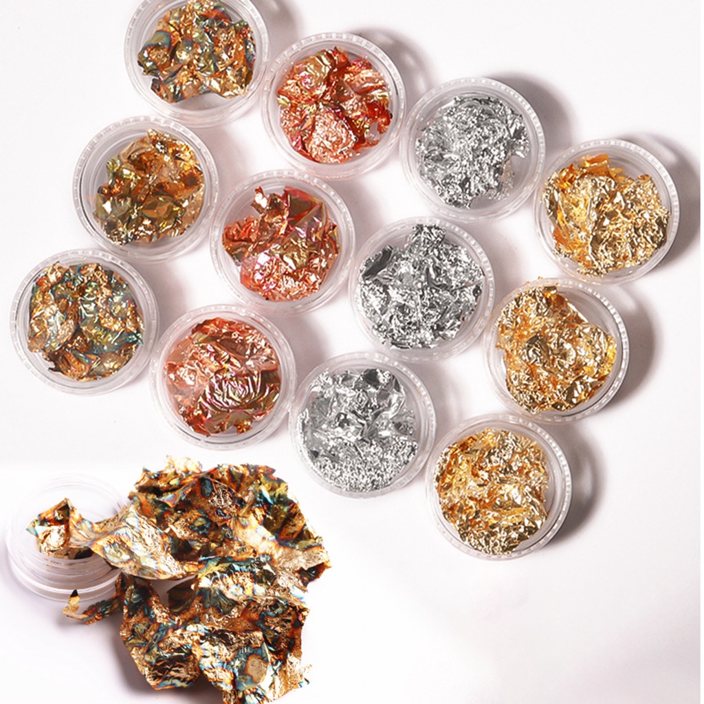 Set 12 Lá Vàng Siêu Mỏng Trang Trí Móng Tay Dễ Dán