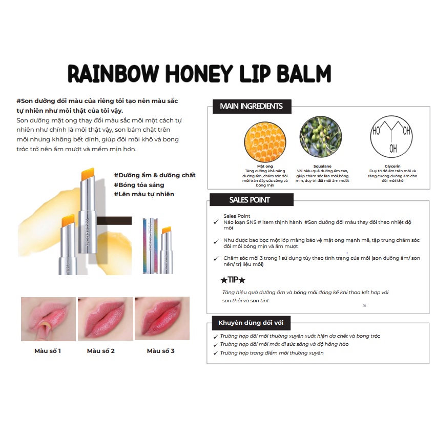 Son Dưỡng Mềm Môi, Hết Thâm, Đổi Màu YNM Rainbow Honey Lip 3g