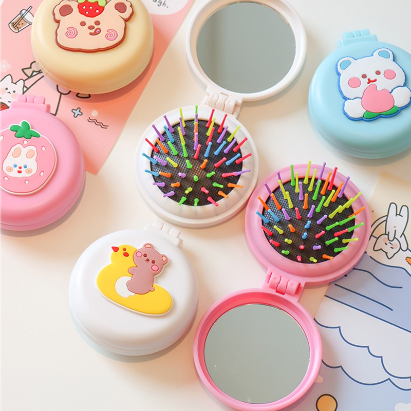 Lược Mềm Mại Có Gương Hình Hoạt Hình Dễ Thương Nhỏ Gọn