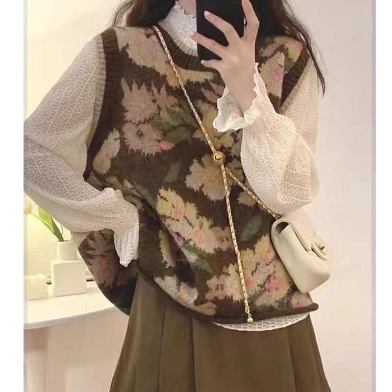 Áo Len Không Tay Màu Sắc Tương Phản Phong Cách Hàn Quốc Dành Cho Nữ