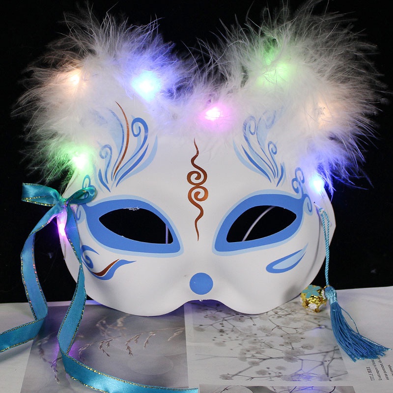 Mặt nạ nửa mặt hóa trang cáo hồ ly có đèn nháy phong cách Nhật Bản cho tiệc Halloween tiệc Sinh nhật Trung thu