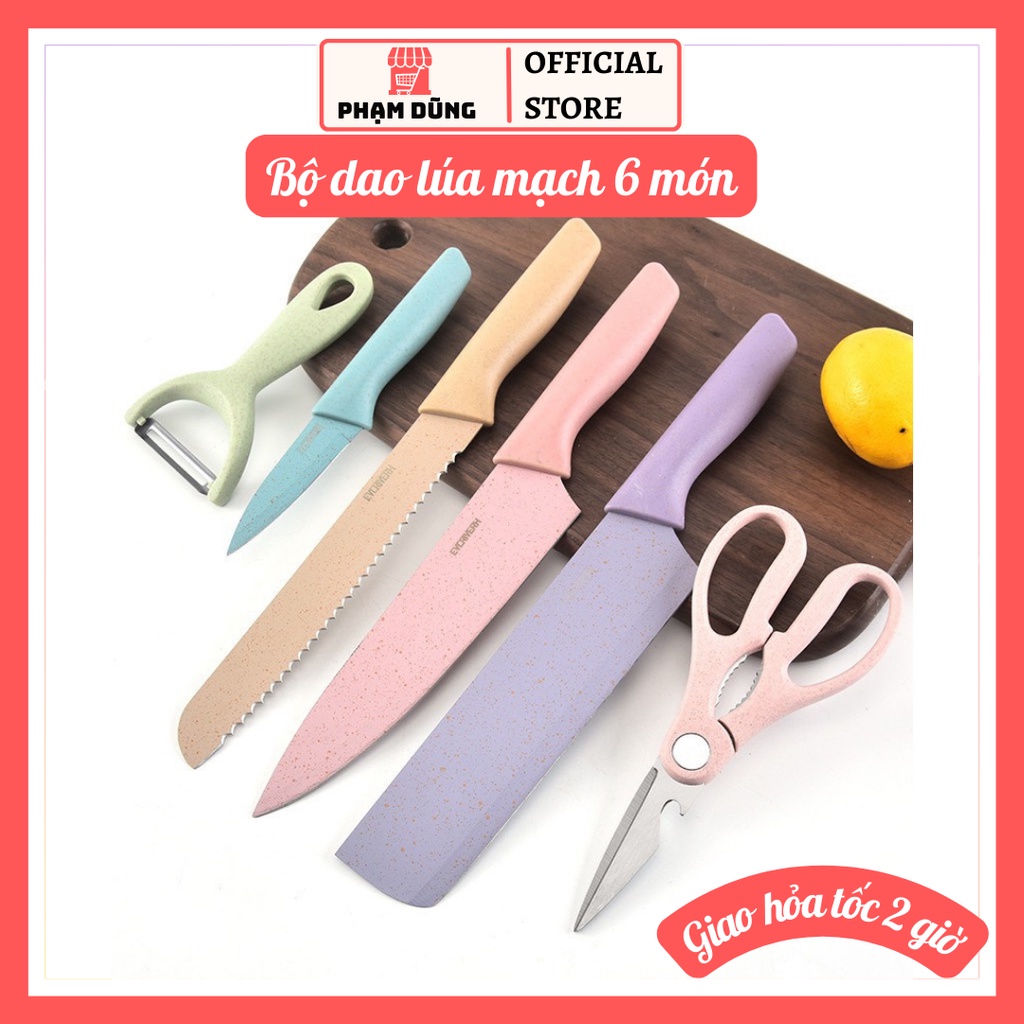 Bộ dao lúa mạch 6 món , bộ dao kéo nhà bếp đa năng