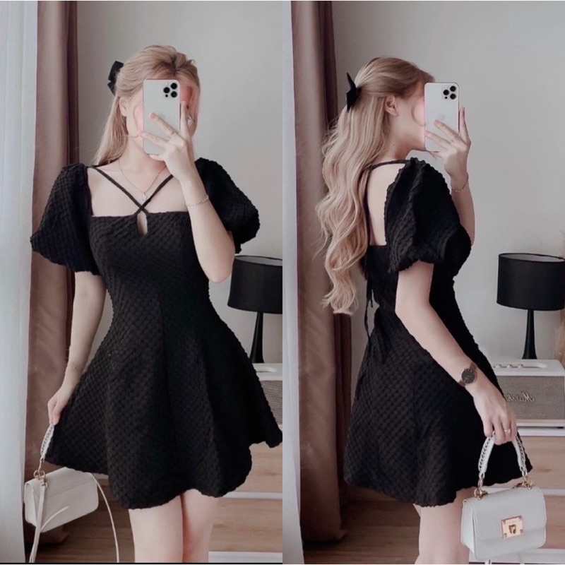 ĐẦM XỐP CỔ YẾM CHÉO DÂY TAY PHỒNG