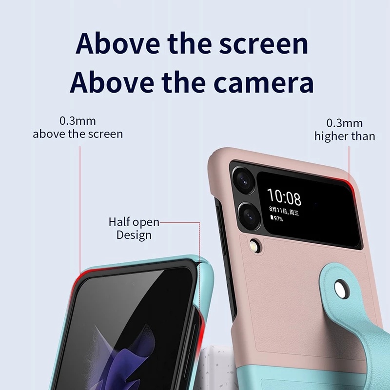 Ốp Điện Thoại Da PU Có Dây Đeo Cổ Tay Làm Vòng Đỡ Thu Gọn Chống Sốc Cho Samsung Galaxy Z Flip 4