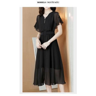 Váy trung niên dự tiệc sang trọng cho mẹ bigsize, thiết kế dáng xòe che khuyết điểm tốt - L220