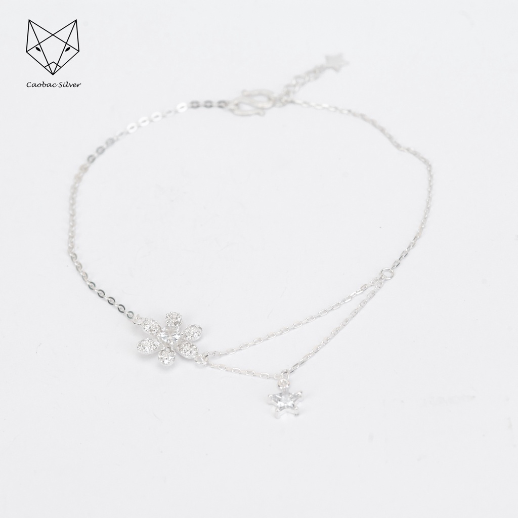 Vòng Tay Bạc Ta Hoa Sáu Cạnh Họa Tiết Cạnh Hai Sợi Sao Rơi Phong Cách Nhẹ Nhàng Món Quà Tặng Riêng Cho Nữ
