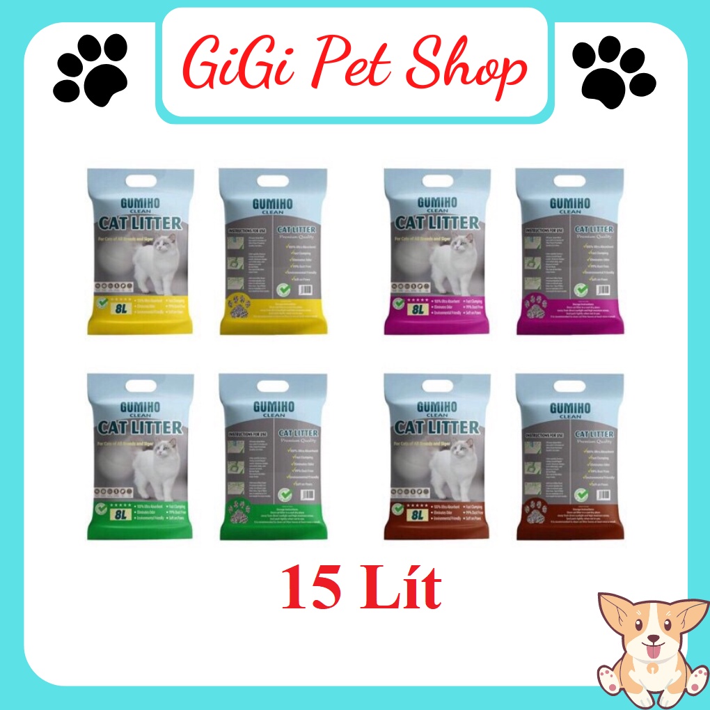 Cát vệ sinh cho mèo Gumiho bao 15 lít thấm hút khử mùi siêu vón ít bụi phụ kiện thú cưng - GiGi Pet Shop