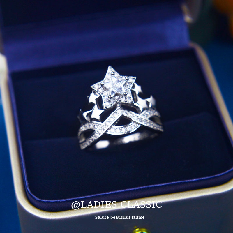 Nhẫn Hình Ngôi Sao Năm Cánh Đính Đá Zircon Độc Đáo Sáng Tạo