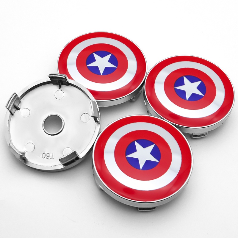 Set 4 Nắp Chụp Trục Bánh Xe Hơi Thay Thế Hình logo captain america Kích Thước 60mm