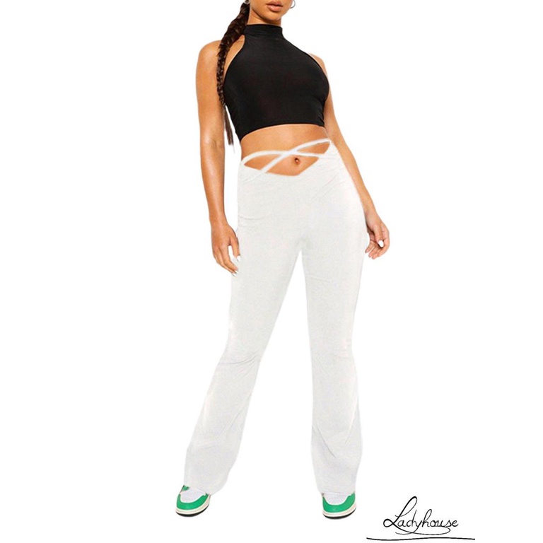 Ldd-quần Ống Loe Lưng Cao Màu Trơn Thời Trang Xuân Thu Dành Cho Người Lớn, Người Lớn, Màu Trắng / Đen / Xanh Lá, XS / S / M / L