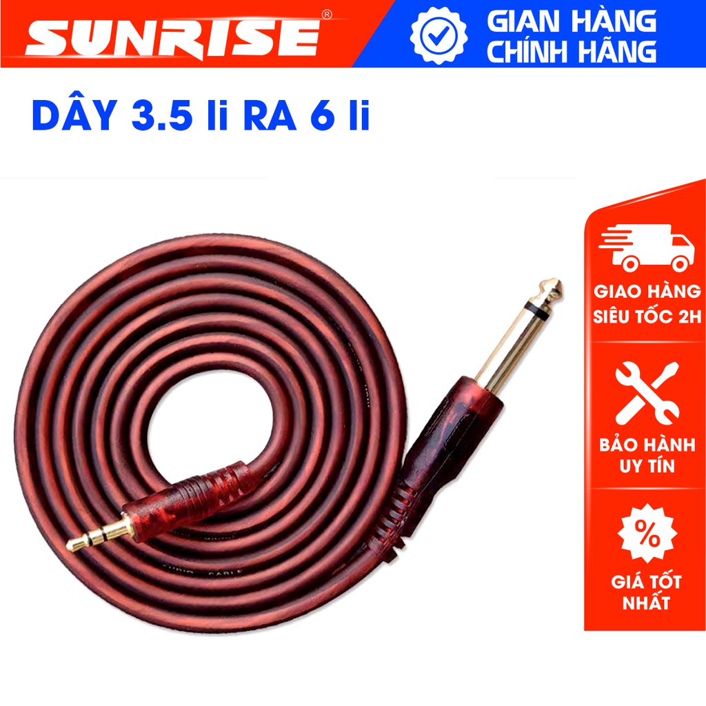 Dây tín hiệu 3 li 3.5 ra đầu 6 ly chất lượng cao, bền dài 1m kết nối máy tính điện thoại ra các thiết bị âm thanh