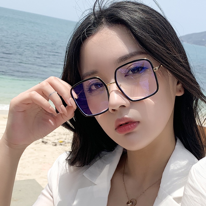 Mắt Kính Gọng Vuông Kim Loại Chống Ánh Sáng Xanh Chống Bức Xạ Thời Trang Cho Nữ