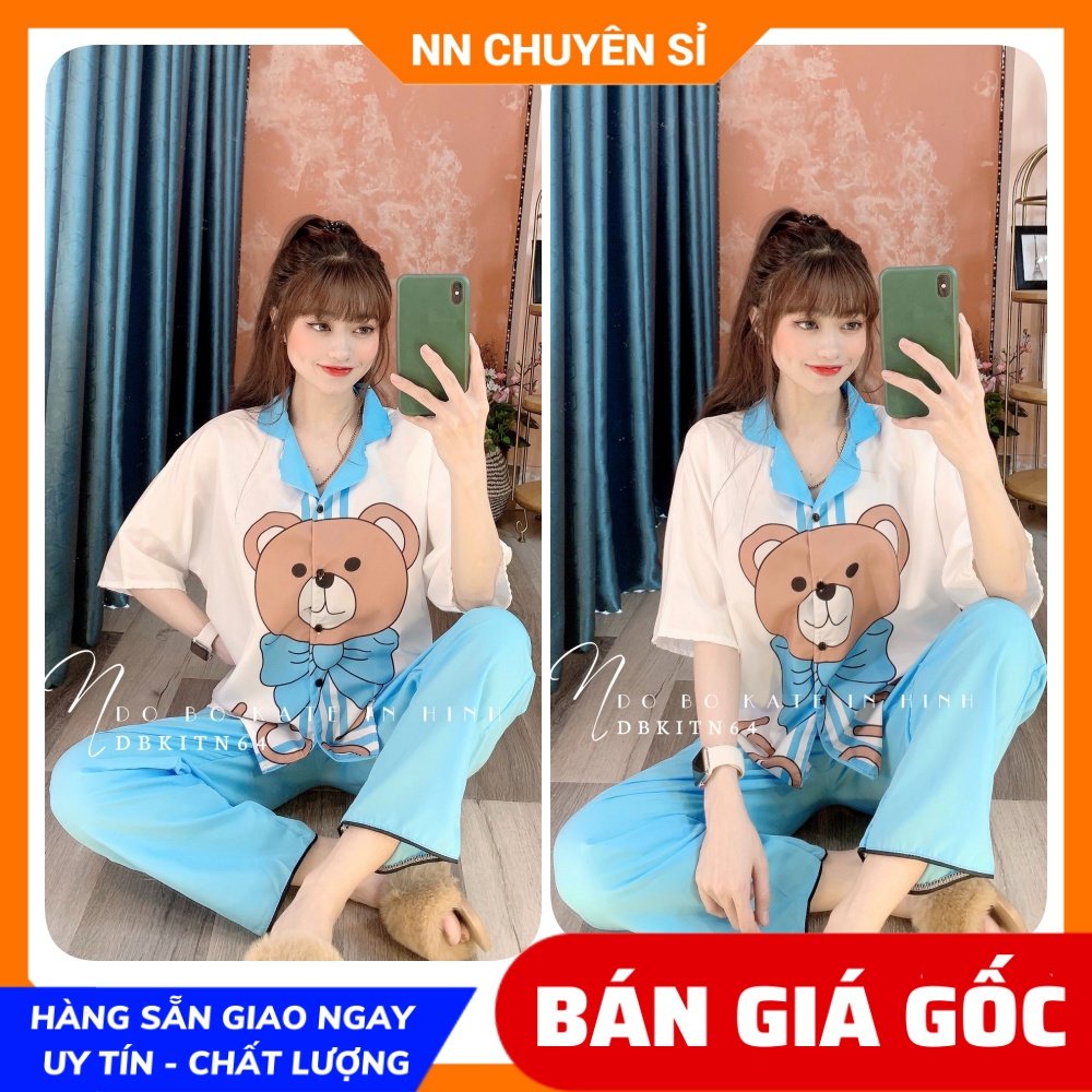 Đồ bộ nữ mặc nhà tay dơi phom 60kg chất kate mềm mát in hình gấu hoạt hình dễ thương DBKIHTN64