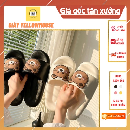 Dép nữ EVA đế bánh mỳ đúc liền hoạ tiết hình gấu màu trắng/đen/hồng/vàng