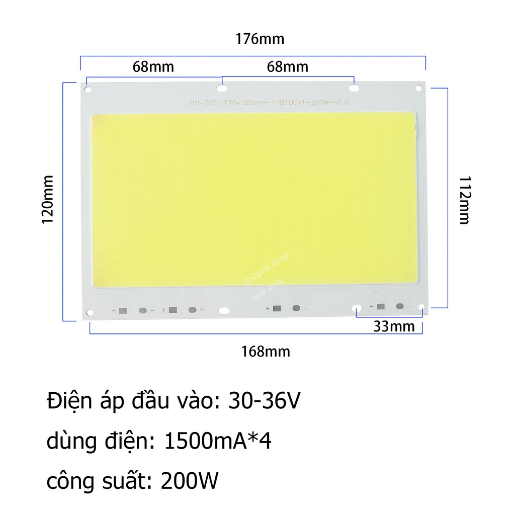 Chip LED COB 100W 150W 200W Ánh sáng Trắng/Vàng