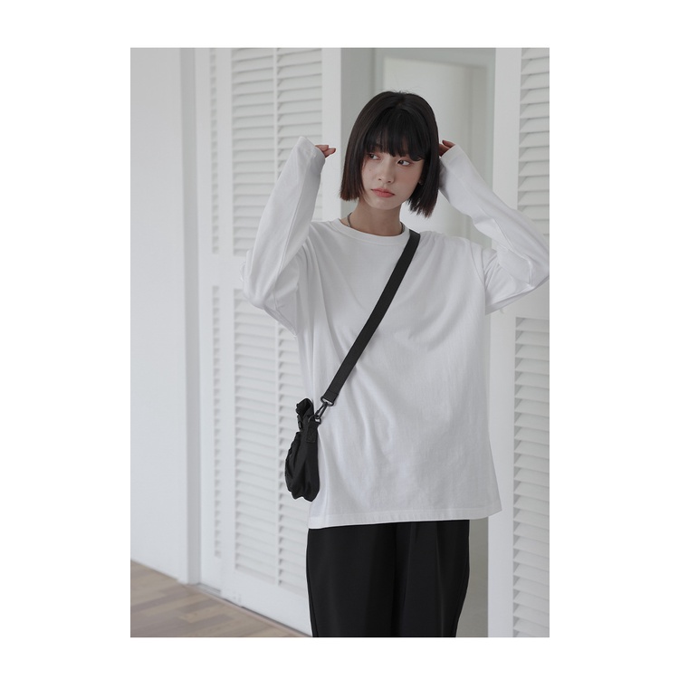 Áo Thun Cotton Tay Dài Cổ Tròn Dáng Rộng Màu Sắc Trơn Thời Trang Mùa Thu Cho Nam Và Nữ 220g