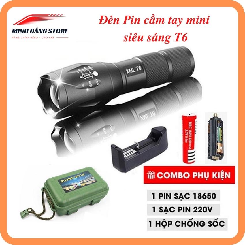 Đèn pin cầm tay mini T6, led siêu sáng siêu xa trăm mét, có 5 chế độ, chống nước gồm 1 đèn bin mini, 1 pin sạc 18650