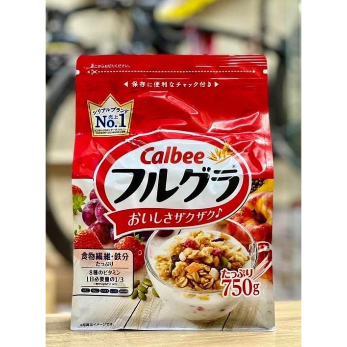 Ngũ cốc trái cây CALBEE gói đỏ 750gr Nhật Bản date mới ăn là nghiền