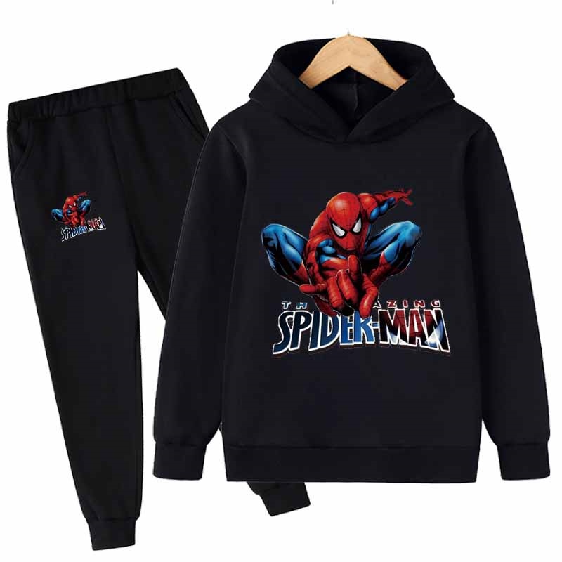 Bộ 2 Món Áo Hoodie Cotton Tay Dài In Hình Người Nhện Marvel Độc Đáo Cho Bé Trai