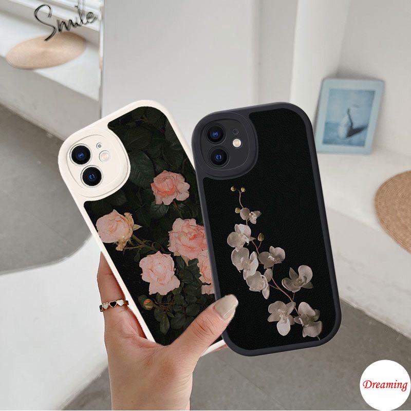 Ốp lưng điện thoại cho Samsung Galaxy S22 S21 S20 Plus Ultra FE A11 M11 A12 M12 M23 M31 M32 4G 5G Oval Big Eye Soft Phone Case Motif White Pink Flowers