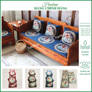 Bộ thảm trải ghế Hankun gấm nỉ hoa to đệm ghế sofa lót ghế gỗ sang trọng kích thước M7/M8/2m/2m2
