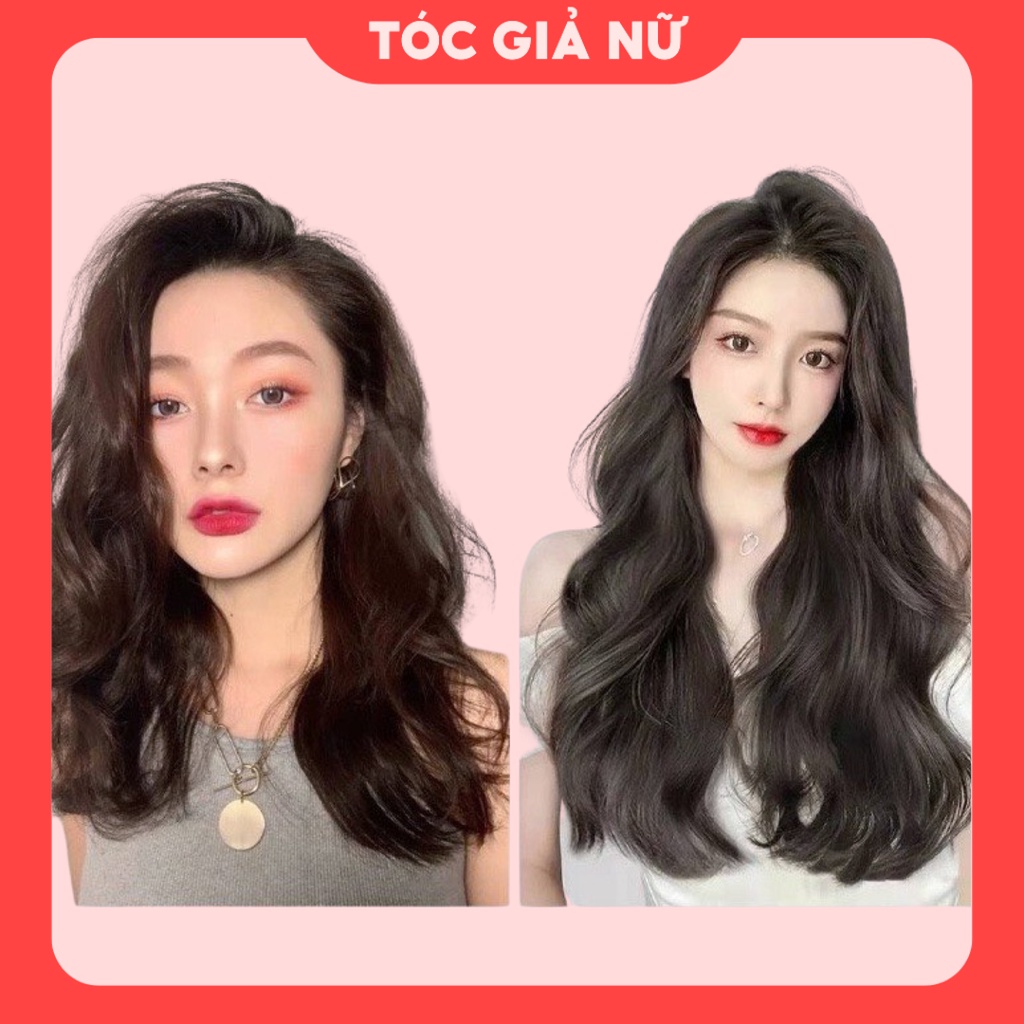 Tóc giả nữ kẹp dải 5 phím xoăn dáng dài chất sợi tơ nhân tạo