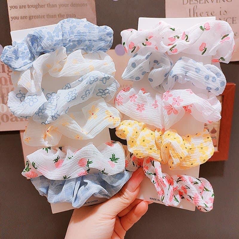 Dây chun cột tóc vải scrunchies họa tiết phối lung linh cho bạn gái