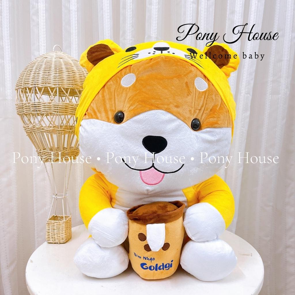 Thú Nhồi Bông Goldgi Hổ Corgi ôm trà sữa - Gấu Bông Ngộ Nghĩnh Đáng Yêu Cho Bé