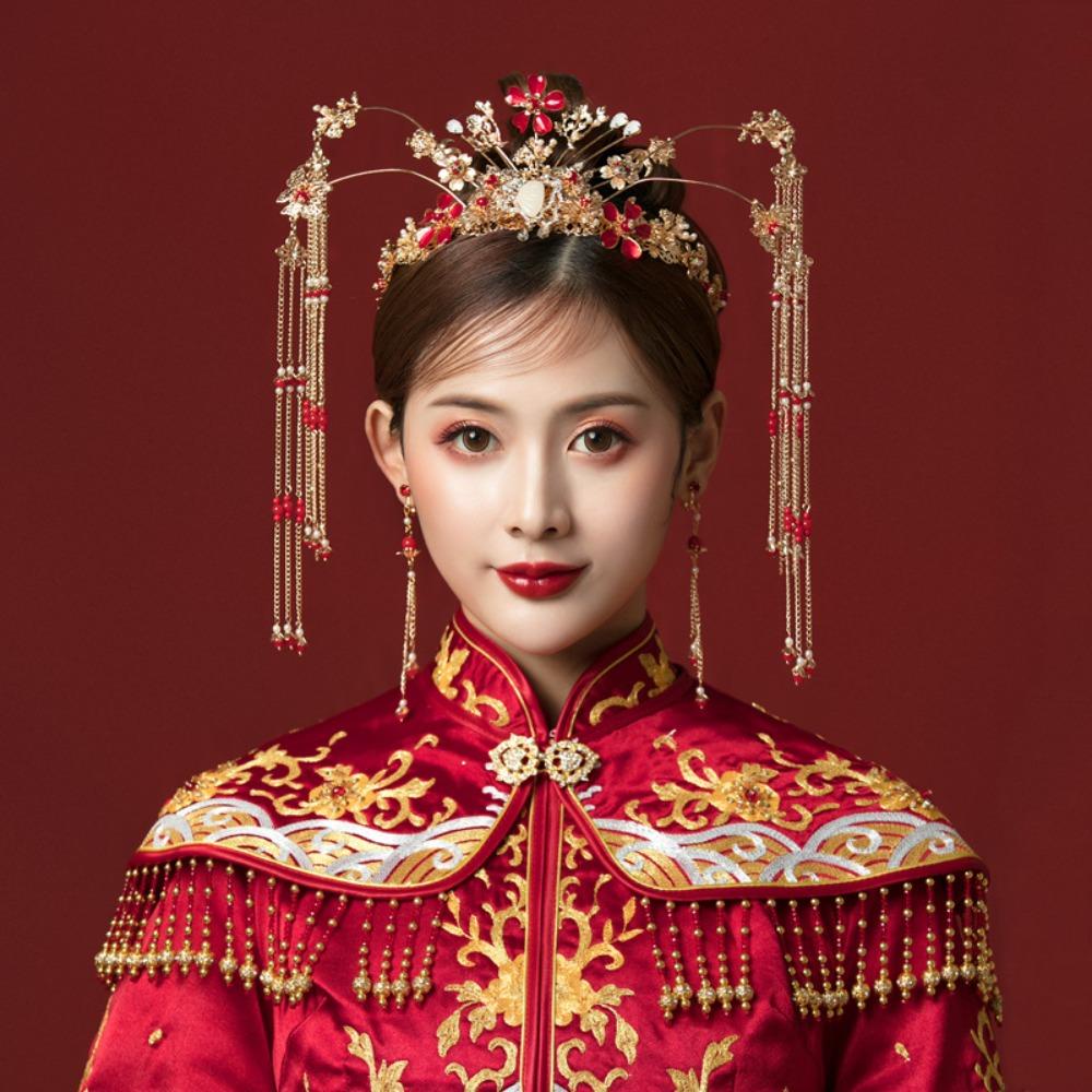 Cài Tóc Hình Vương Miện Phối Tua Rua Phong Cách Trung Hoa Cổ Điển