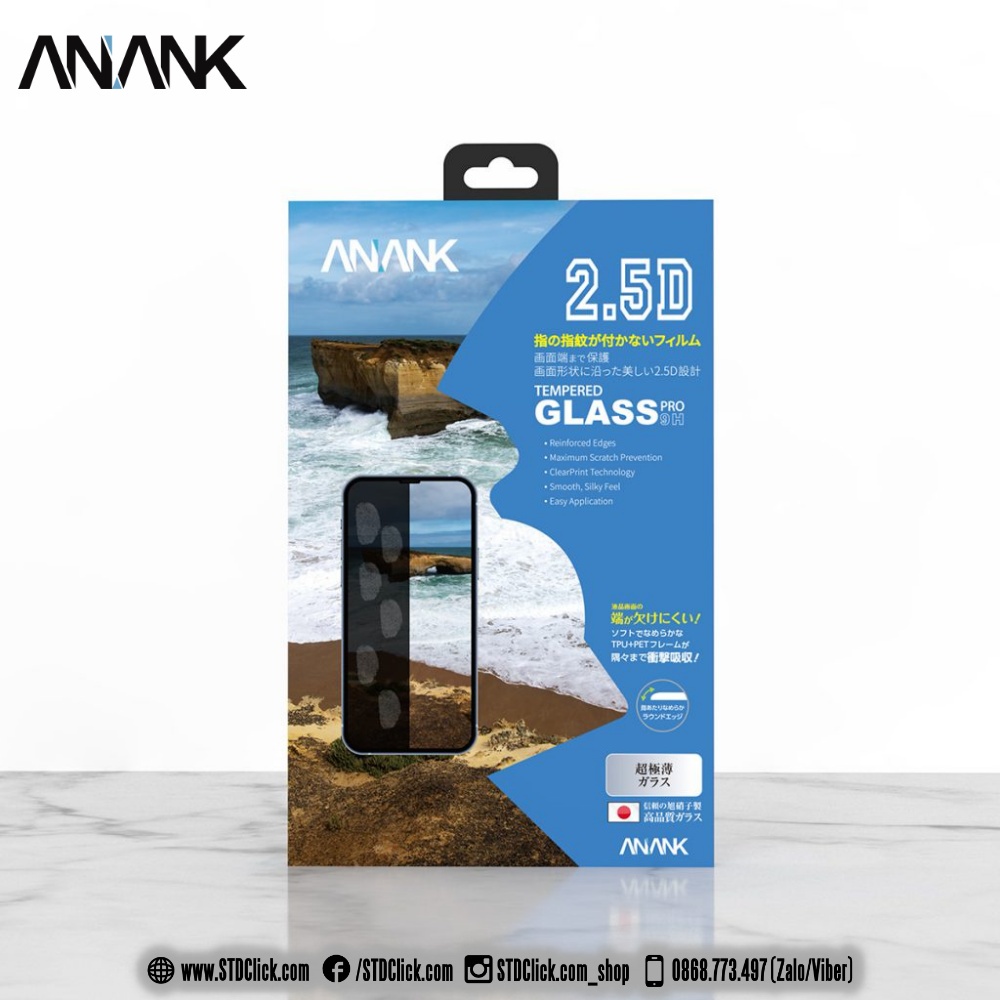 KÍNH CƯỜNG LỰC CHỐNG VÂN TAY IPHONE 14 PRO MAX - 14 PRO - 14 PLUS - 14 - 13 PRO MAX - 13 MINI ANANK VIỀN 2.5D CHÍNH HÃNG