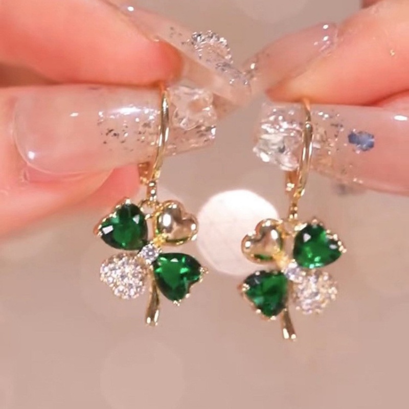 Khuyên Tai Hình Cỏ Bốn Lá Đính Đá zircon Màu Sắc Lấp Lánh Phong Cách Hàn Quốc Cho Nữ
